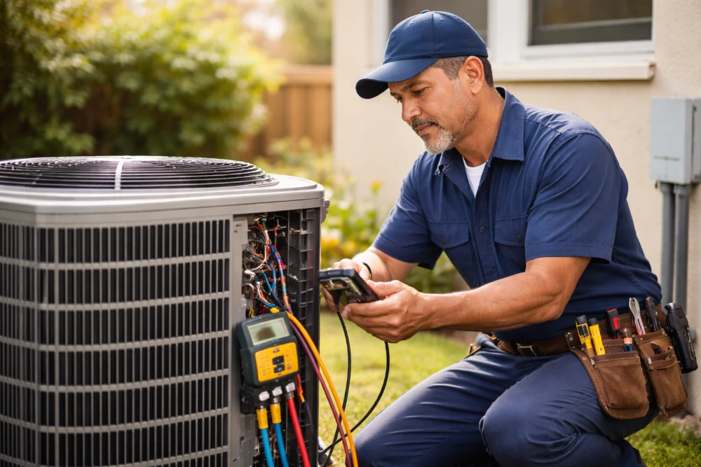 Technician Performing AC Maintenance