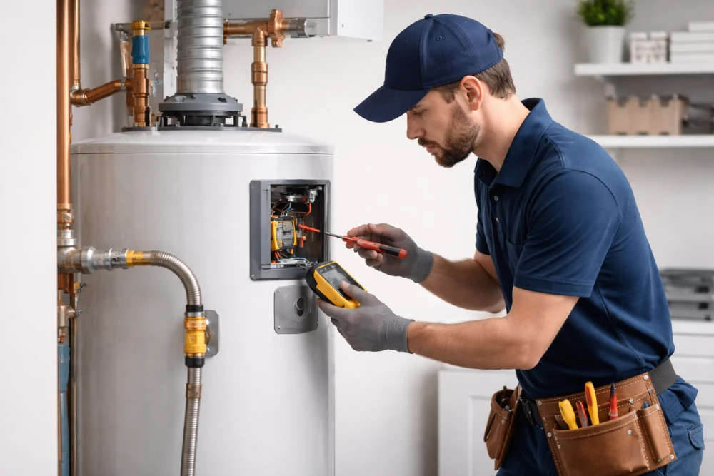 Technician Working on Water Heater